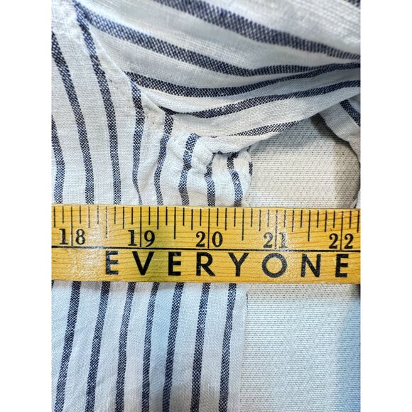 Tahari Womens Stripe Linen Button-Up Shirt Size M Blue White Casual Workwear - Picture 9 of 13
